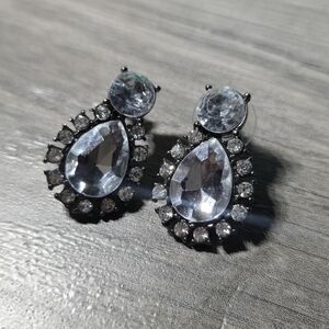 Elegant Silver Rhinestone Teardrop Earrings